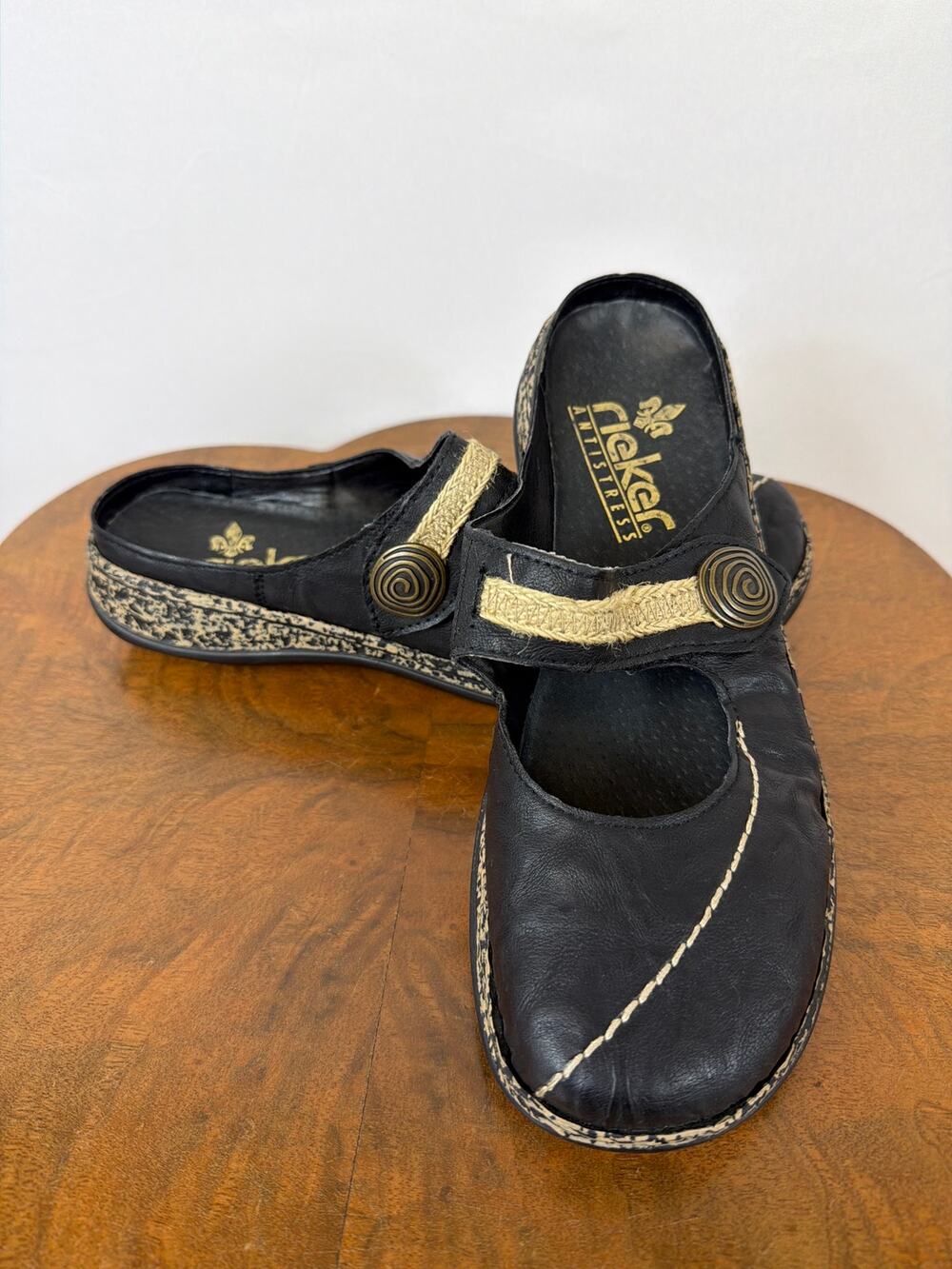 Rieker Black Velcro Contrast Stitch Vegan Leather Shoes Size 39